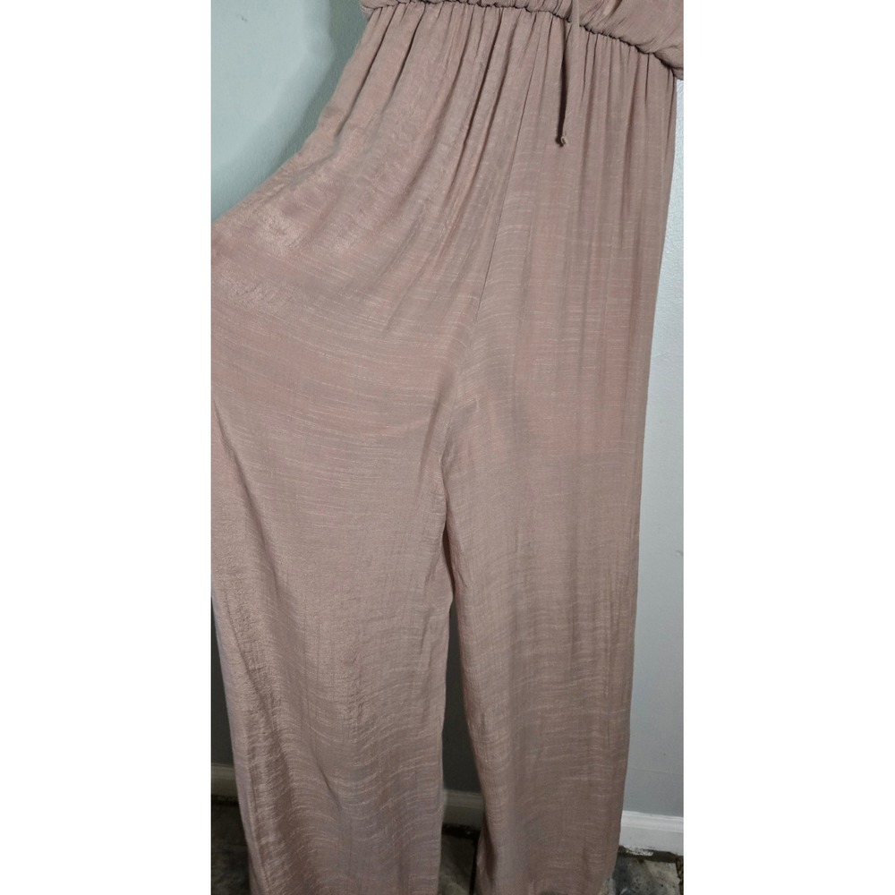 Mittoshop Sleeveless Wide Leg Halter Jumpsuit Taupe Blush Made in USA Large - Picture 4 of 8